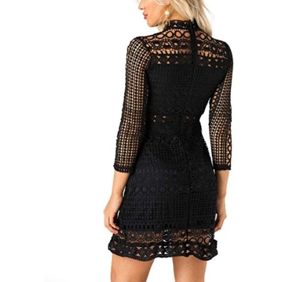 Black Eyelet Mini Dress | Mini Black Dress - Picture 3 of 4